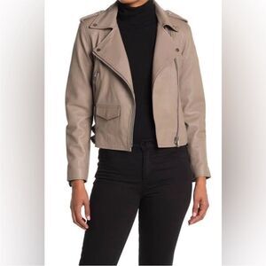 Walter Baker Liz Leather Jacket Sand Dark Gray Lamb Leather Size XS Fall Winter
